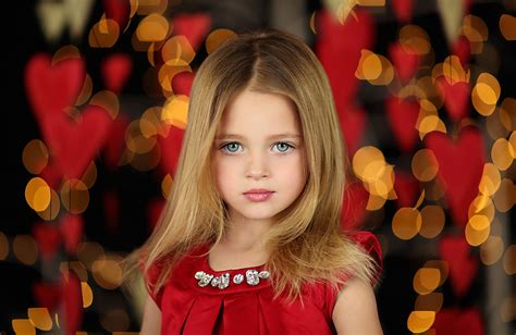 Download Bokeh Red Dress Green Eyes Blonde Cute Little Girl Photography