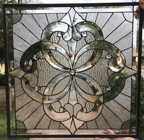 Heavily Beveled Clear And Textured Stained Glass Window Panel Clear