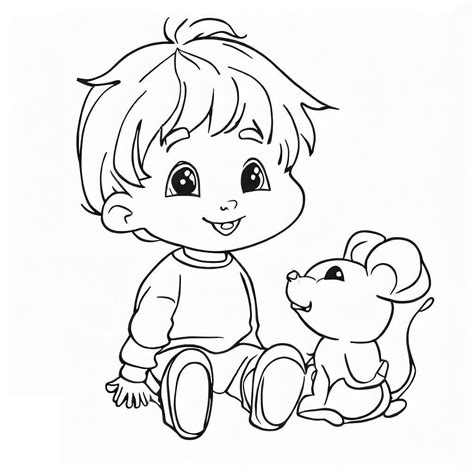 Coloriage Petit Garçon Et Souris Télécharger Et Imprimer Gratuit Sur