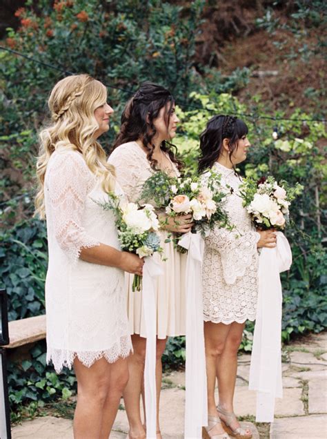 Rustic Bohemian Wedding Bridal Party In White Lace