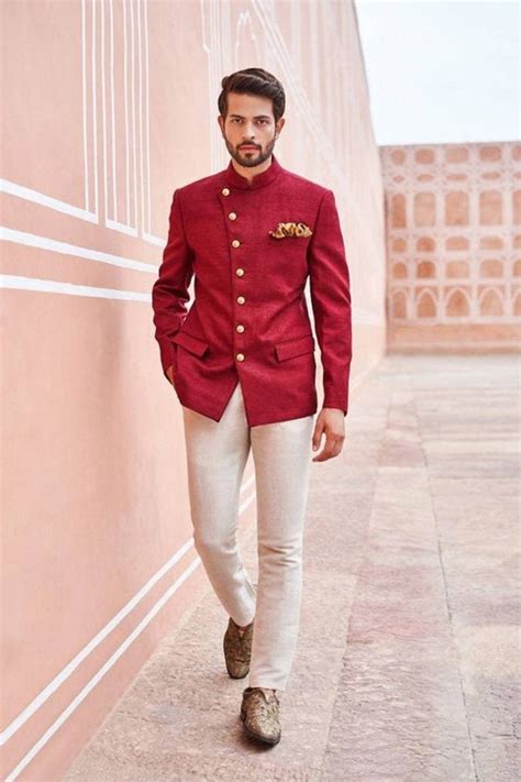 Red Jodhpuri Suit Wedding Outfits For Men Dinner Jacket Etsy