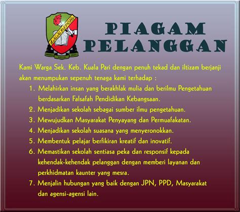 Menyediakan latihan untuk meningkatkan kualiti dan produktiviti sumber manusia dalam industri. PSS SK KUALA PARI,IPOH: Piagam Pelanggan SK Kuala Pari,Ipoh