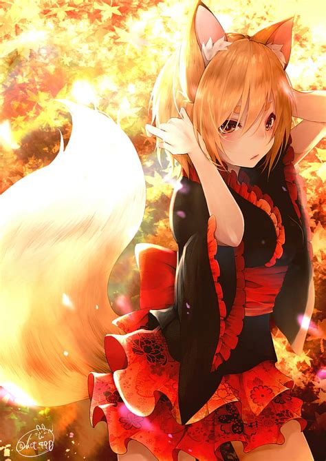 Hd Wallpaper Anime Anime Girls Animal Ears Blonde Tail Fox Girl
