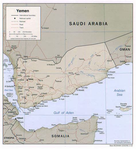 Map of yemen political map of yemen the map shows yemen and surrounding countries with international borders, the national capital sana'a, governorate capitals, major cities, main roads. Detailed political map of Yemen with relief, roads and cities - 2002 | Vidiani.com | Maps of all ...