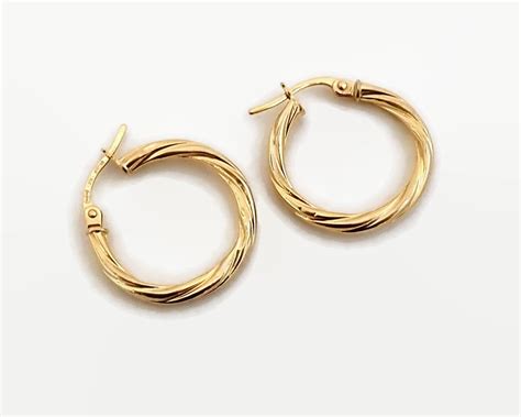 9 Carat Gold Hoop Earrings Twisted Gold With Grooves Etsy Australia