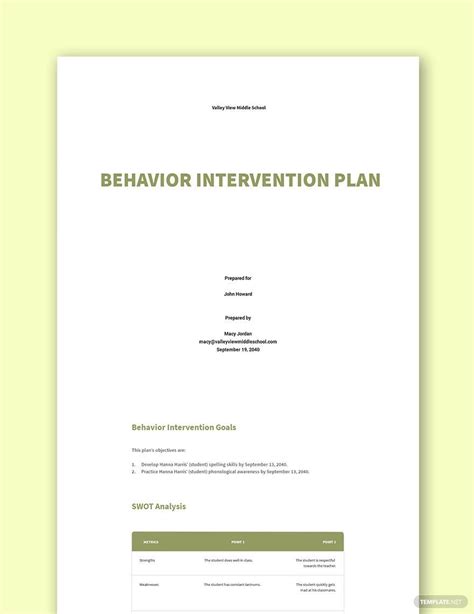 Behavior Intervention Plan PDF Templates Free Download Template Net