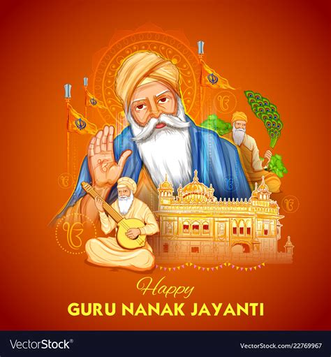 Happy Gurpurab Guru Nanak Jayanti Festival Of Vector Image