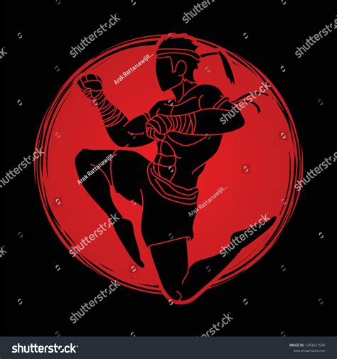 Muay Thai Fighting Thai Boxing Jumping Stock Vector Royalty Free