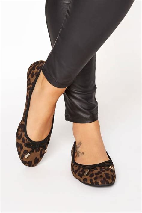 Plus Size Brown Leopard Print Ballet Pumps In Extra Wide Fit Yours
