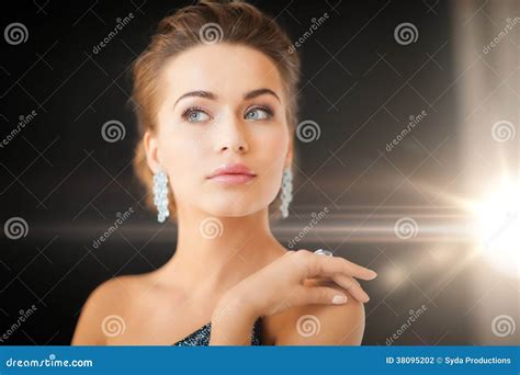 Woman With Diamond Earrings Stock Photo Image Of Jewellery Female