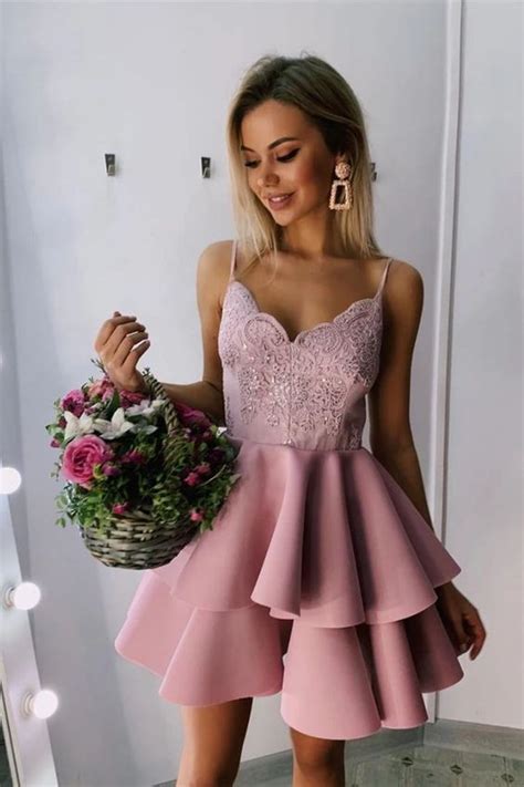 Light Pink Tiered Hoco Party Dresses Fashion Sparkledress