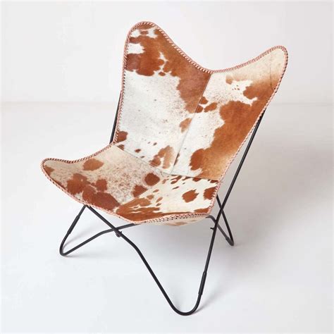 Handmade leather butterfly chair living room chairs replacement only cover brown. Brown and Cream Leather Cowhide Butterfly Chair