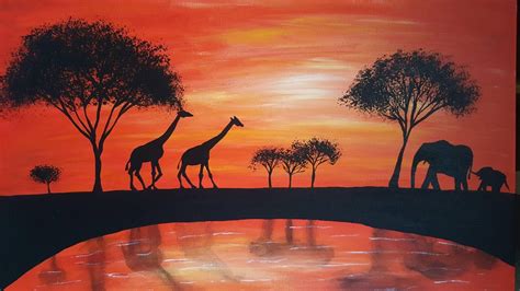 African Sunset Acrylic Struggled With The Water Reflections Painting