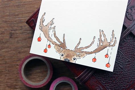 Set Of 12 Hand Drawn Christmas Card Deer Xmas Card Holiday Card