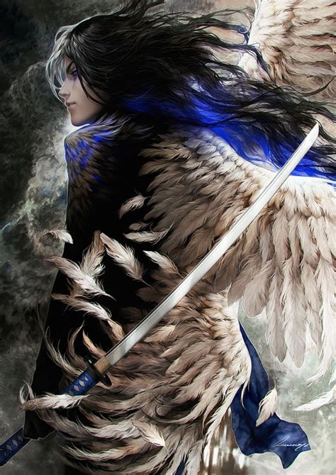 Fantasy Angel Blue Eyes Sword Male Wings Ange Guerrier Ange Dechu