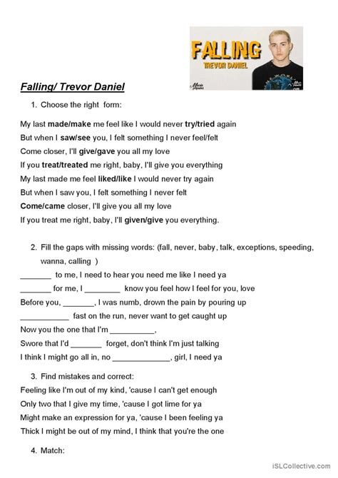 Falling - Trevor Daniel video or mov…: English ESL worksheets pdf & doc