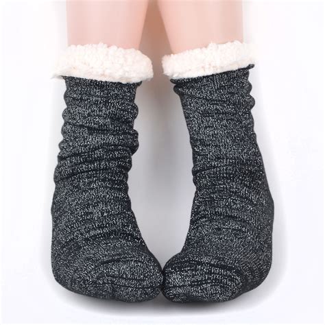 Women S Sherpa Lined Non Slip Slipper Socks Soft Warm Thick Knit Ebay