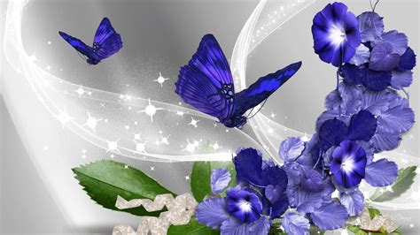 Two Purple Butterfly With Purple Petaled Flowers Illustration Hd