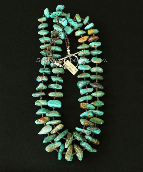 Royston Turquoise Large Nugget 2 Strand Necklace With Olive Shell