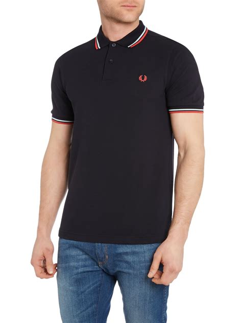 fred perry plain slim fit polo shirt in blue for men navy lyst