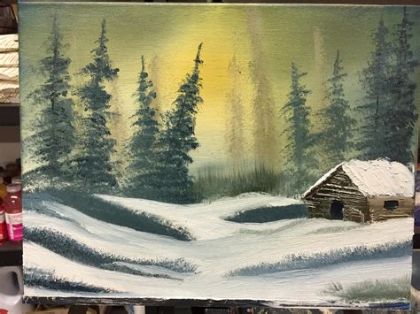 A Winter Cabin Painting I Did A Few Years Ago Rhappytrees