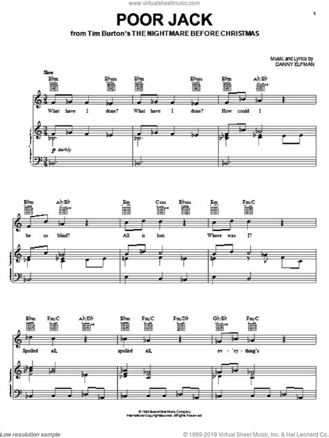 Piano sheet music from evanescence free christian piano sheet music merry little christmas sheet movie film sheet music with midi downloads download free movie, film and motion picture sheet music with song lyrics and midi music previews. Elfman - Poor Jack (from The Nightmare Before Christmas) sheet music for voice, piano or guitar