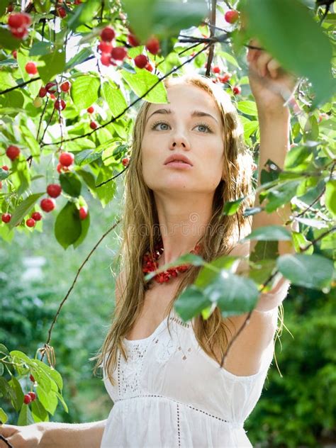 Girl With Cherry Stock Image Image Of Leaves Fruit 10158771
