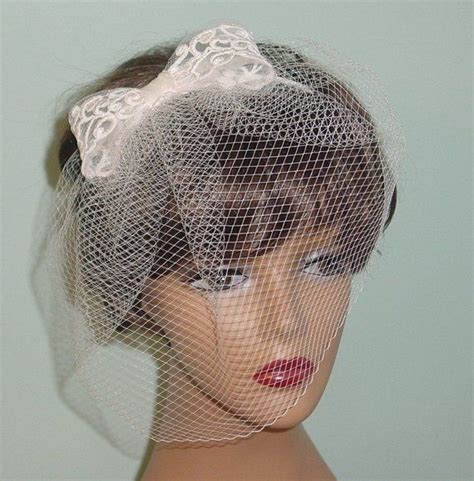 Birdcage Veil With Lace Bow On Headband Ivory Wedding Etsy Bridal