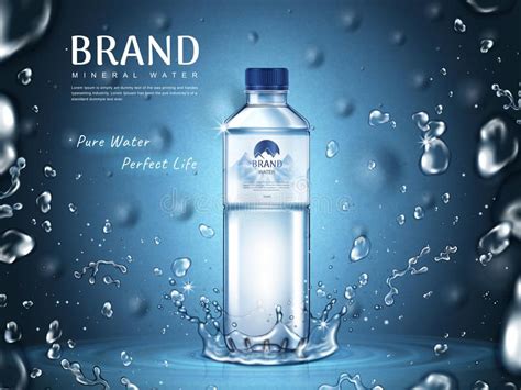 Pure Mineral Water Ad Plastic Bottle In The Middle And Flying Water Drop Elemen Sponsored
