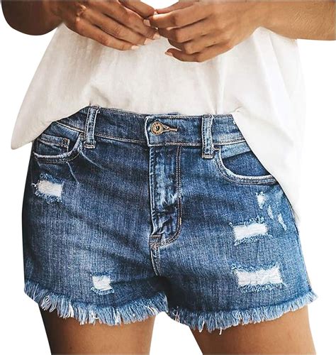 Bcdlily Womens Ripped Denim Jean Shorts Casual Summer Mid Waisted Frayed Raw Hem Short Pants