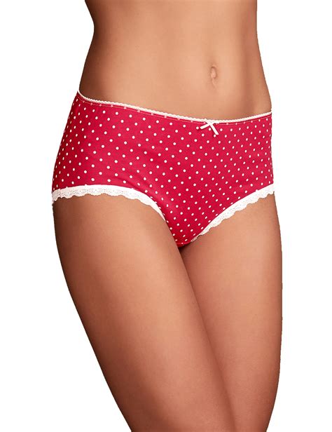 Marks And Spencer Mand5 Berry Printed Cotton Rich Midi Knickers Size 10 To 22
