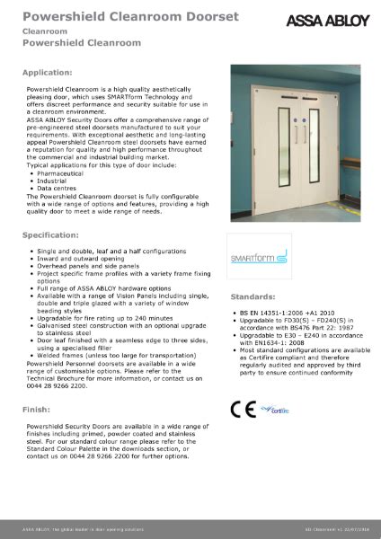 Powershield Cleanroom Doorset Assa Abloy Opening Solutions Uk