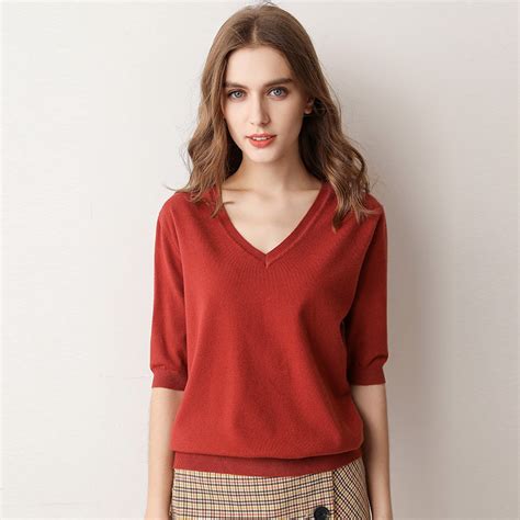 Spring Summer Women Sweaters And Pullovers Solid V Neck Short Sleeved