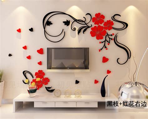 Rich Lucky Flower Crystal Three Dimensional Wall Stickers Rose Blossom