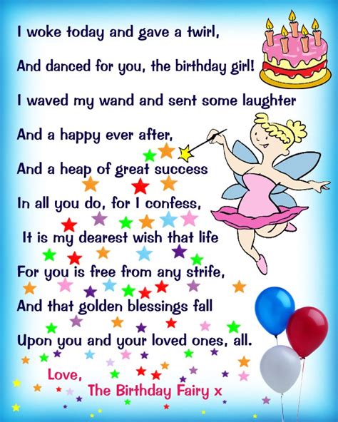 Birthday Fairy Poem Message For A Girl Rooftop Post Printables