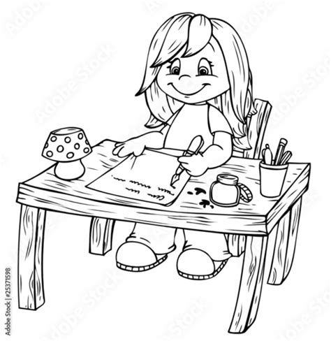Mädchen Schreibtisch Hausaufgaben Schreiben Stock Vektorgrafik Adobe Stock