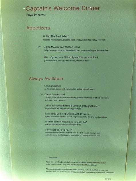 Princess Cruises Menus – cruise with gambee