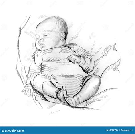 Pencil Drawing Of Sleeping Baby Stock Photography