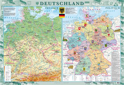 Germany (Deutschland) Wall Map - Physical and Political - German ...
