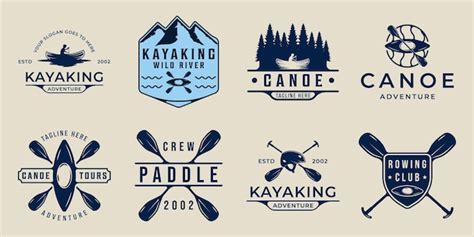 Ensemble De Logo De Kayak Ou De Canoë Vector Illustration Vintage