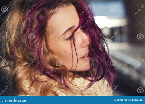 Beautiful Portrait Of A Girl With Colored Hair Stock Photo Image Of
