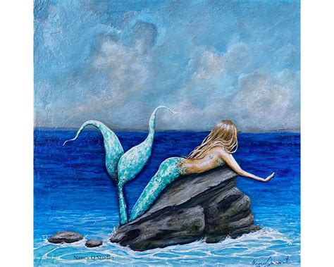 Blonde Mermaid Art Print Coastal Home Wall Art Beach House Etsy