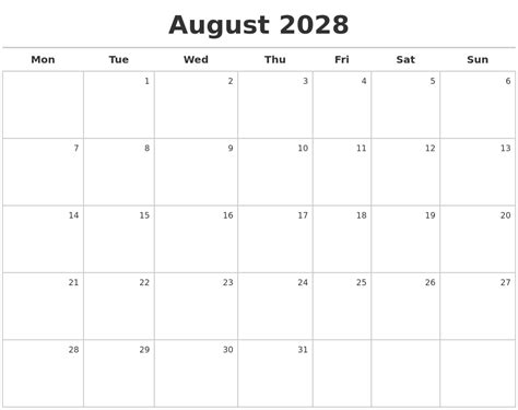 August 2028 Calendar Maker
