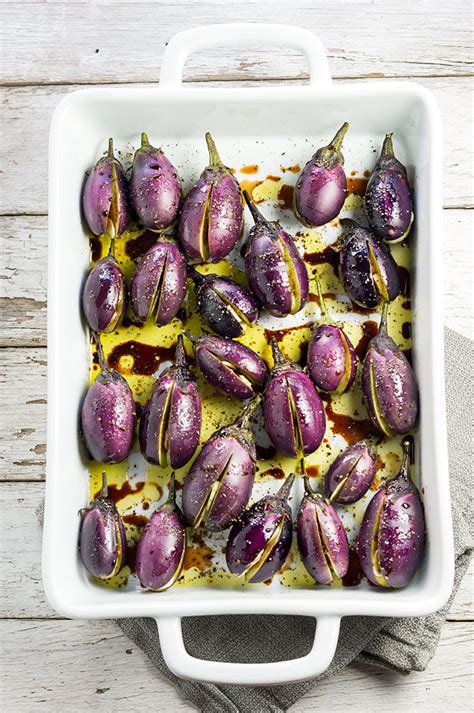 Harvest little fingers when the fruit reaches 3 to 6 inches in length and the skin is taut and shiny. Roasted Mini Eggplants Recipe - Bound By Food