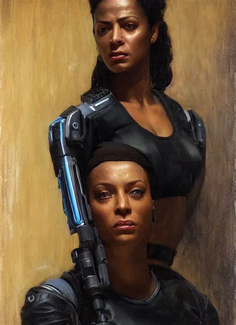 Maria Igwe Buff Cyberpunk Policewoman With Robotic Stable Diffusion