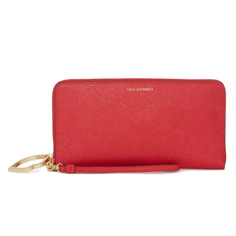 Lulu Guinness Red Crosshatched Leather Travel Wallet In Red Lyst
