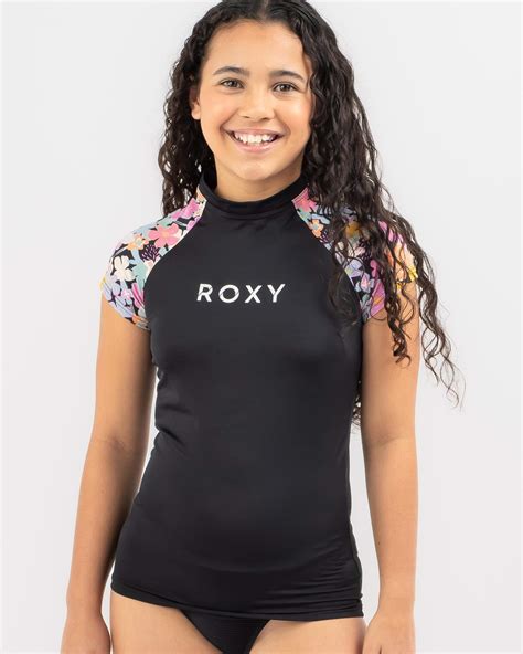 Shop Roxy Girls Cap Sleeve Rash Vest In Anthracite Fast Shipping And Easy Returns City Beach