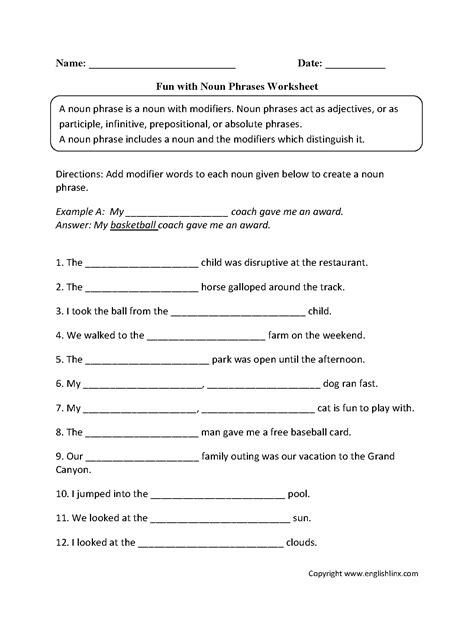 Fun With Noun Phrases Worksheets Projects To Try Pinterest