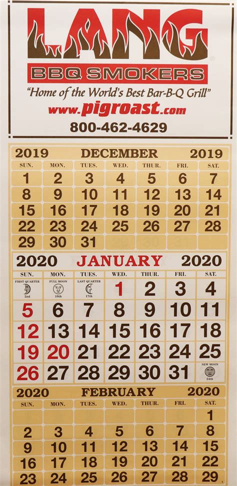 Lang 2020 Wall Calendar - Lang BBQ Smoker Cookers