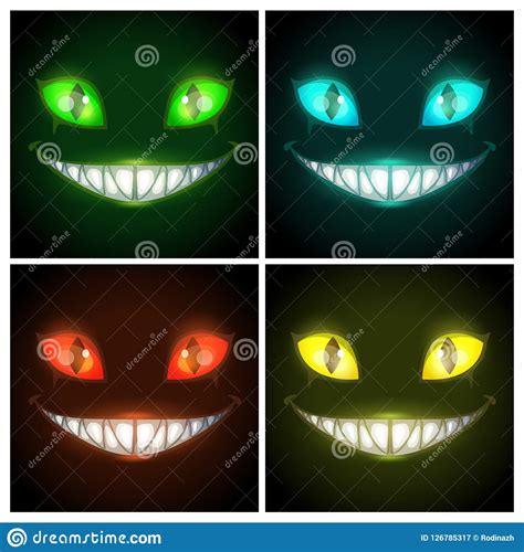 Halloween Creepy Posters Set Fantasy Scary Smiling Evil